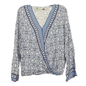 Chelsea & Violet Blue Wrap Blouse with Long Sleeves